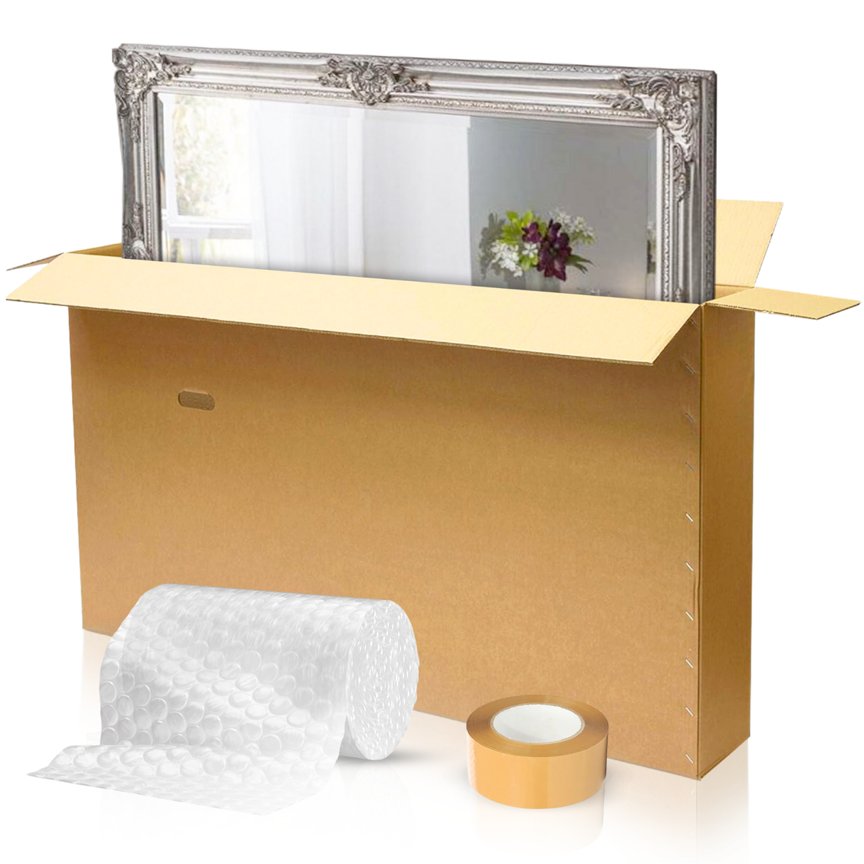 Large Double-Wall Mirror & Frame Box with Handles | Strong Cardboard for Shipping & Storage
