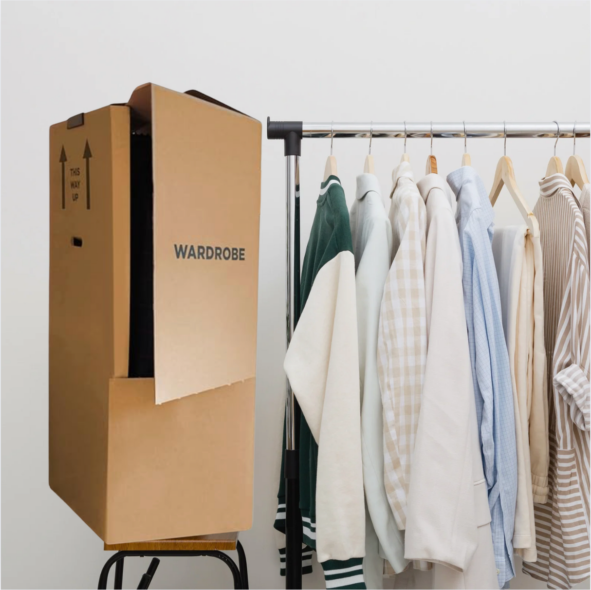 Double-Wall Wardrobe Moving Box with Hanging Rail | Strong & Spacious Clothing Box