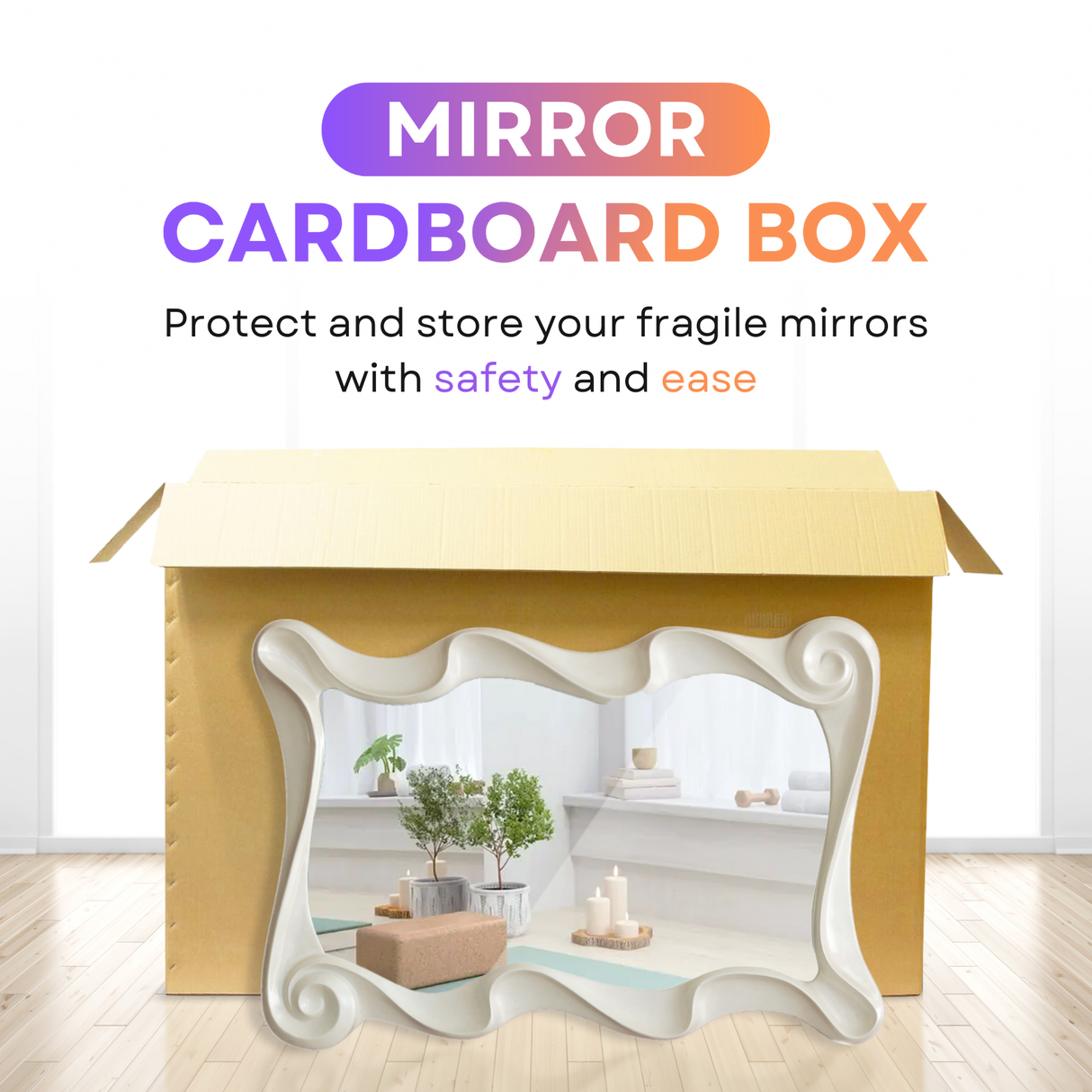 Large Double-Wall Mirror & Frame Box with Handles | Strong Cardboard for Shipping & Storage