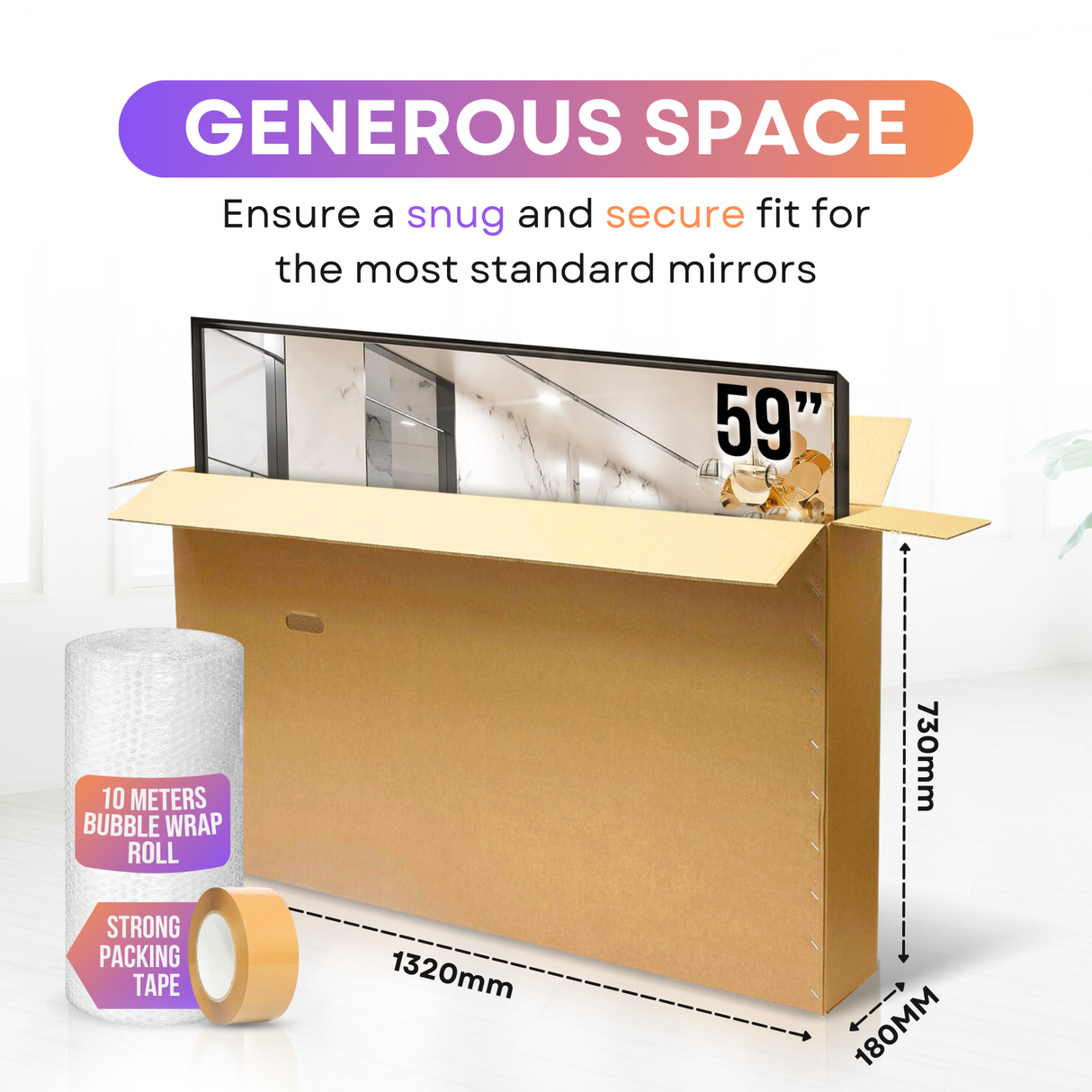 Large Double-Wall Mirror & Frame Box with Handles | Strong Cardboard for Shipping & Storage