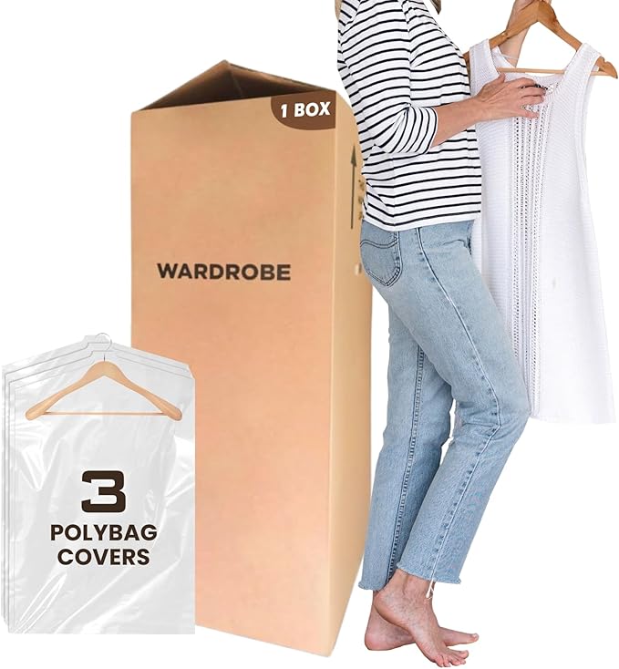 Double-Wall Wardrobe Moving Box with Hanging Rail | Strong & Spacious Clothing Box