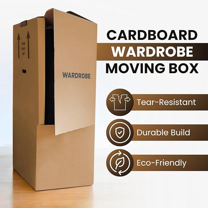 Double-Wall Wardrobe Moving Box with Hanging Rail | Strong & Spacious Clothing Box
