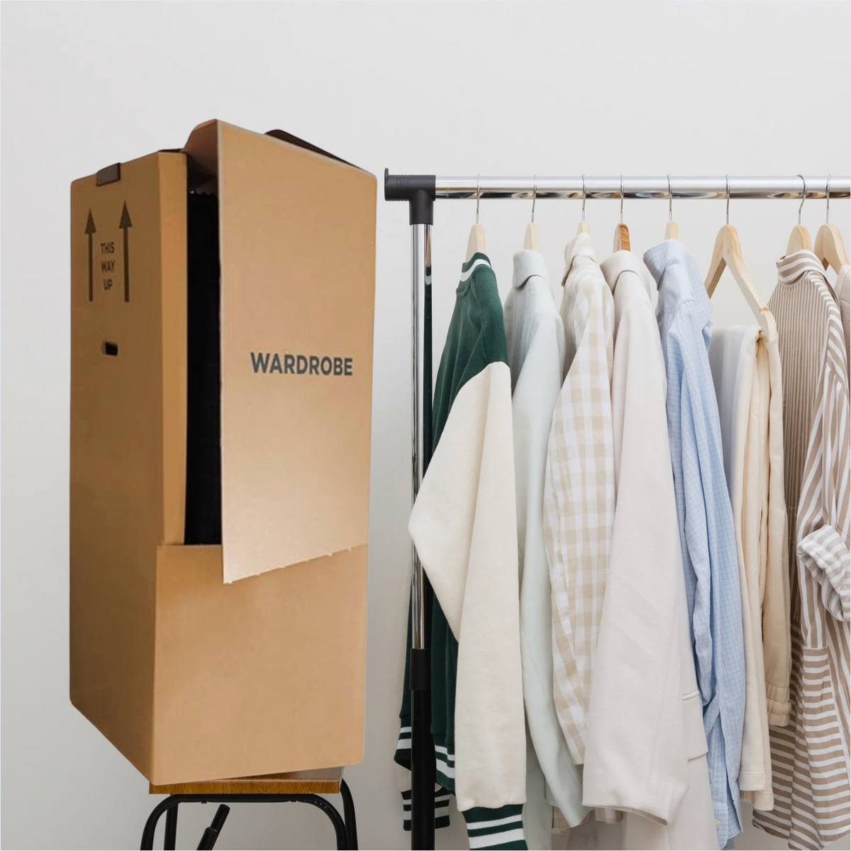 Wardrobe Moving Box with Hanging Rail | Strong Double-Wall Design ...