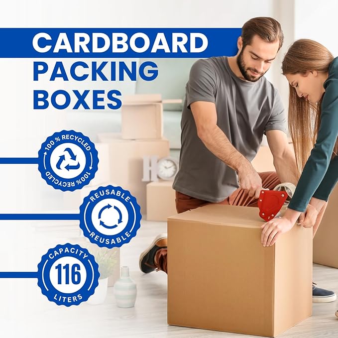 Extra Large Moving Boxes 55 x 46 x 46 cm Including Packing Set